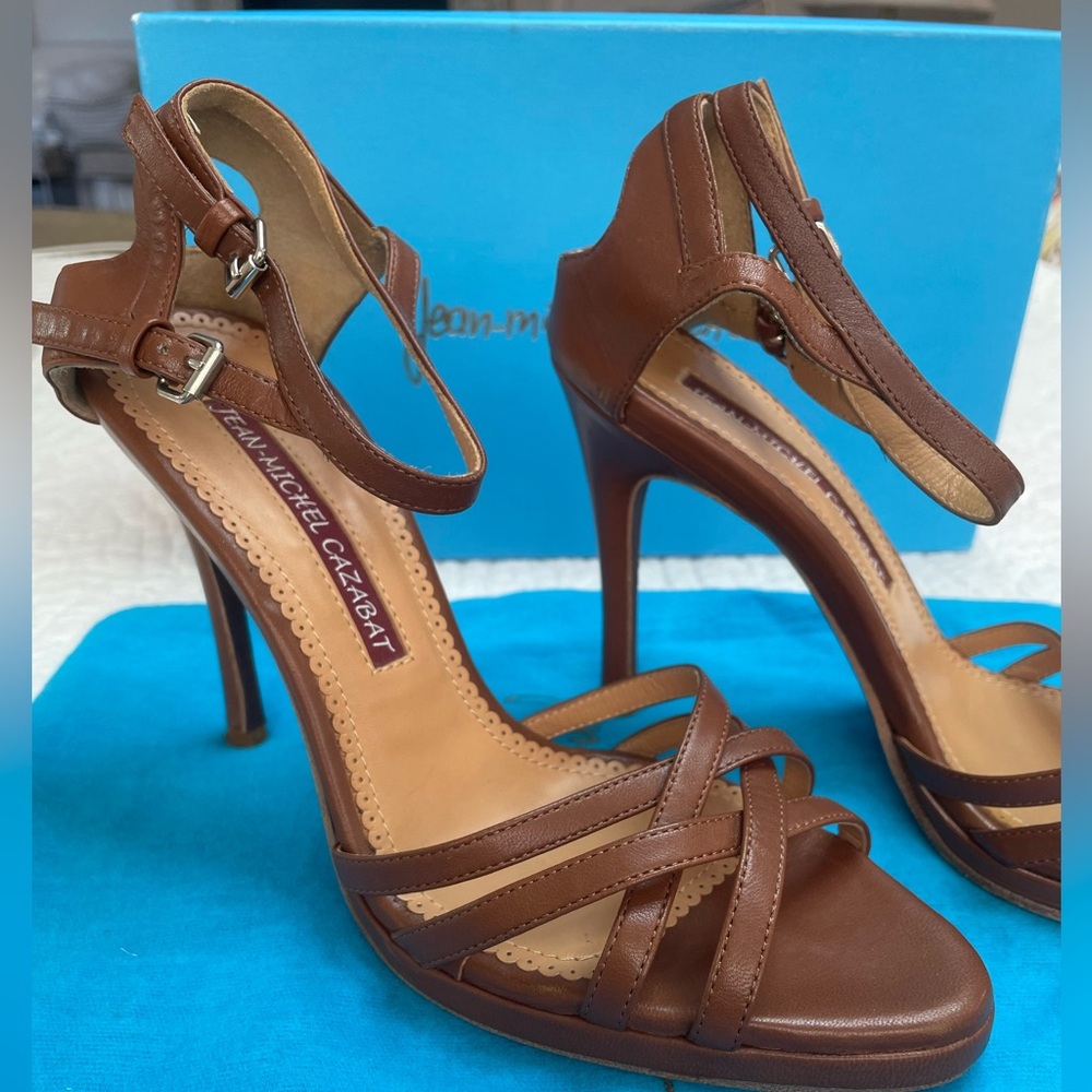 Jean-Michel Cazabat Brown Ankle Wrap Sandal, 37.5